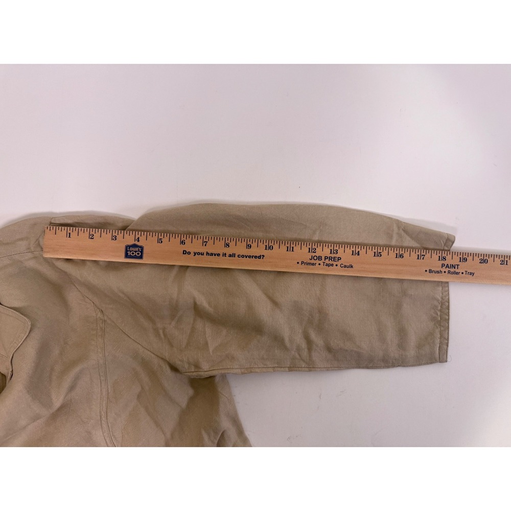 Vintage Preswick & Moore Jacket Women's XL Linen Blend Open Front Blazer Khaki - Picture 7 of 11